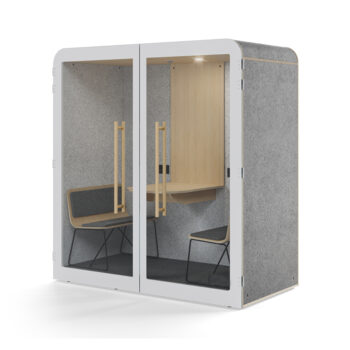 Cabine acoustique 2p en materiaux recyclé avec banquettes, tablette, aération - DUO