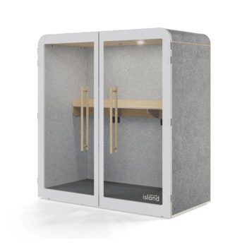 Cabine acoustique 2p en materiaux recyclé avec tabouret, tablette toute longueur, aération - TWIN