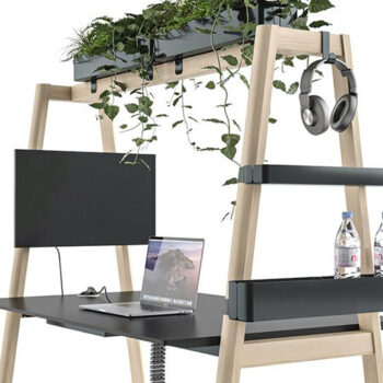 Table haute de travail avec accesoires, plateau HPL et structure en bois massif - Nova Wood Multipurpose